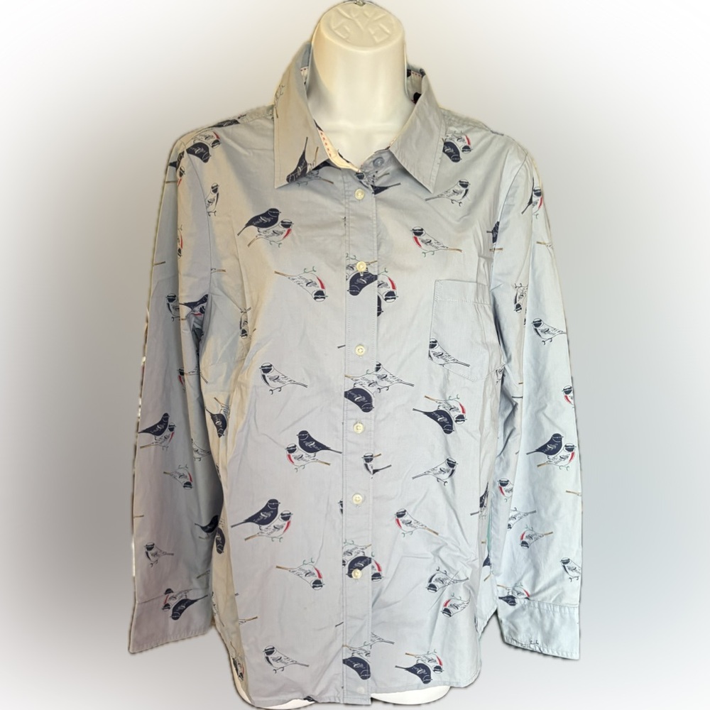 Boden Gray Bird Print Button Down Shirt